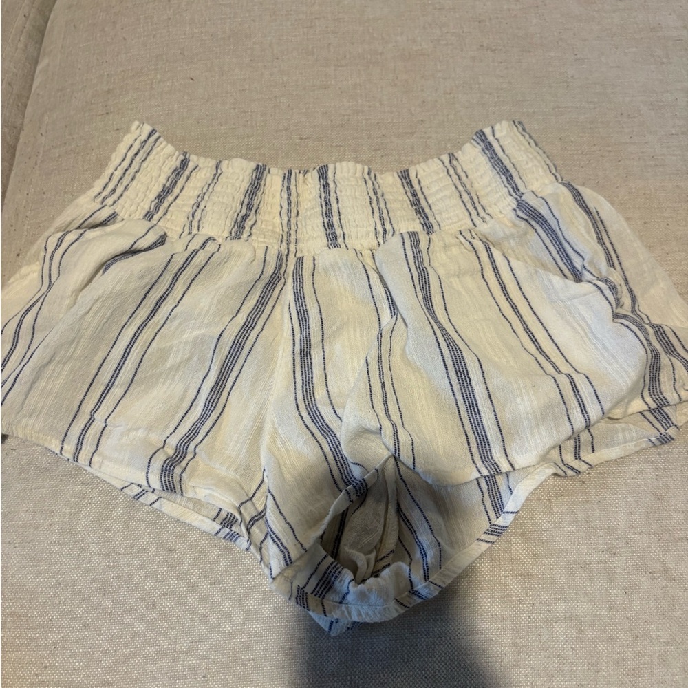 Billabong High Waist Cream and Blue Striped Shorts